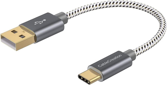 6-Inch USB-C Cable - Fast Charging USB-A to USB-C Braided Data Cord for Power Bank, Galaxy S23, iPad Pro, iPad Mini, iPhone 15/16, Android Auto, and CarPlay