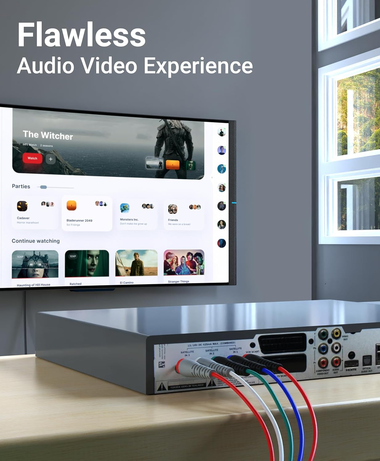 25FT Component Video and Audio Cable (RCA-5) - Supports 1080i, Compatible with DVD Players, VCRs, Camcorders, and Projectors