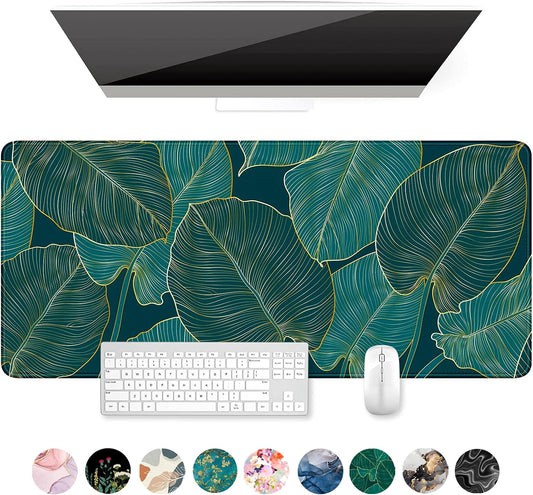 Desk Mat, Ultra Large Mouse Pad, XXL Gaming Mousepad, Green Tropical Leaves Deskpad, Big Extended Full Size Mouse Pad, Desktop Desk Matt for Keyboard, Laptop & Computer, 35.5 X 15.7 In