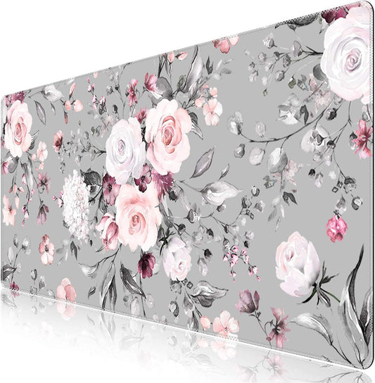 Extended Gaming Mouse Pad - Large Non-Slip Rubber Base Desk Mat (31.5x15.7 in) with Stitched Edges and Waterproof Design for Work, Gaming, Office, and Home - Tea Rose