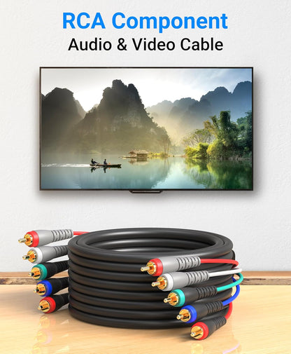 25FT Component Video and Audio Cable (RCA-5) - Supports 1080i, Compatible with DVD Players, VCRs, Camcorders, and Projectors