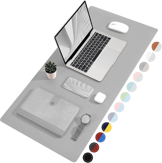 Dual Sided Desk Pad, Large Desk Mat, Waterproof Desk Blotter Protector Mouse Pad, Leather Desk Pad Large for Keyboard and Mouse (24" X 14", Gray/Sliver)
