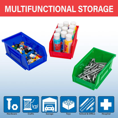 30220 Akrobins Plastic Storage Bins, Space-Saving Stackable Bins for Garage, Pantry, Craft Organization, 7" X 4" X 3", Red, 24-Pack