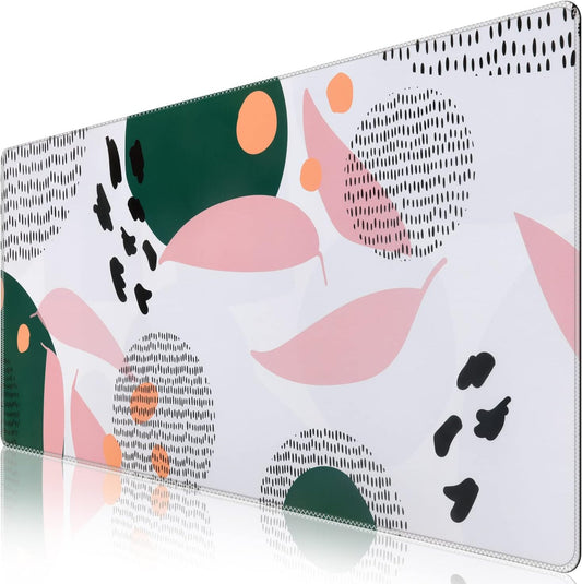 RGB Wireless Charging Gaming Mouse Pad with LED, XL Non-Slip Rubber Base, 31.9 x 12.3 Inches, Geometric Leaves Design for Gaming, Work, Home, and Office